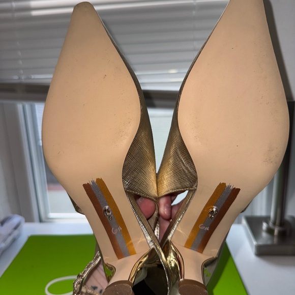 Sam Edelman Gold Slingback Heels with Pointed Toe - Picture 6 of 6